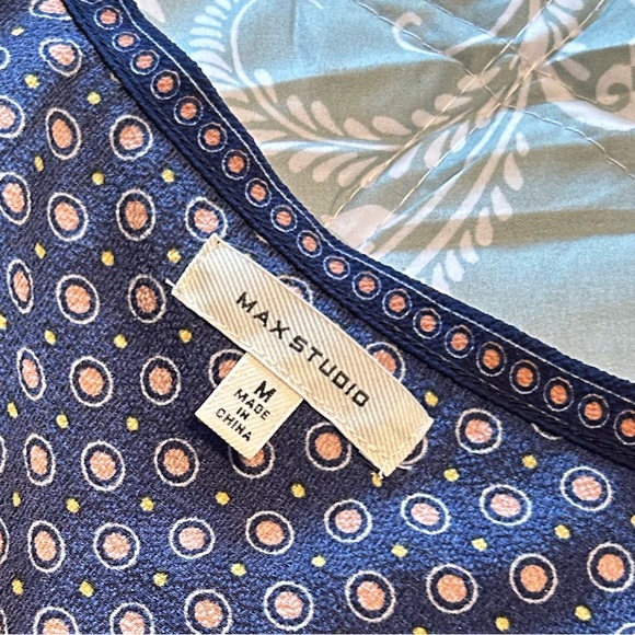 Max Studio Blue Dot Print Balloon Long Sleeve Midi Wrap Dress - Picture 7 of 8